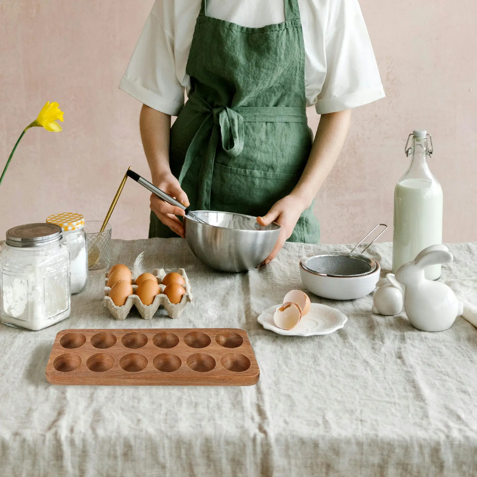 Wooden Egg Holder Tray 12 Slot Acacia Wood Counter Egg Container Smooth Finish Refrigerator Storage Solution Tray for Display