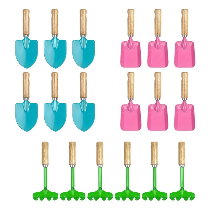 

18 Pcs Mini Garden Plant Tool Set, Colorful Metal Garden Hand Shovels & Square Spade & Rake, Garden Tools