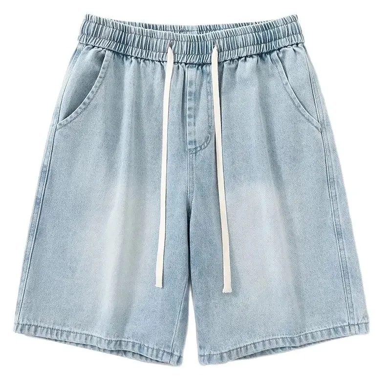 Zomer Nieuwe Denim Shorts Met Wijde Pijpen En Losse Casual, Dunne Doorsnede, Rechte Broek, Ademende Rimpelmode Herenkleding