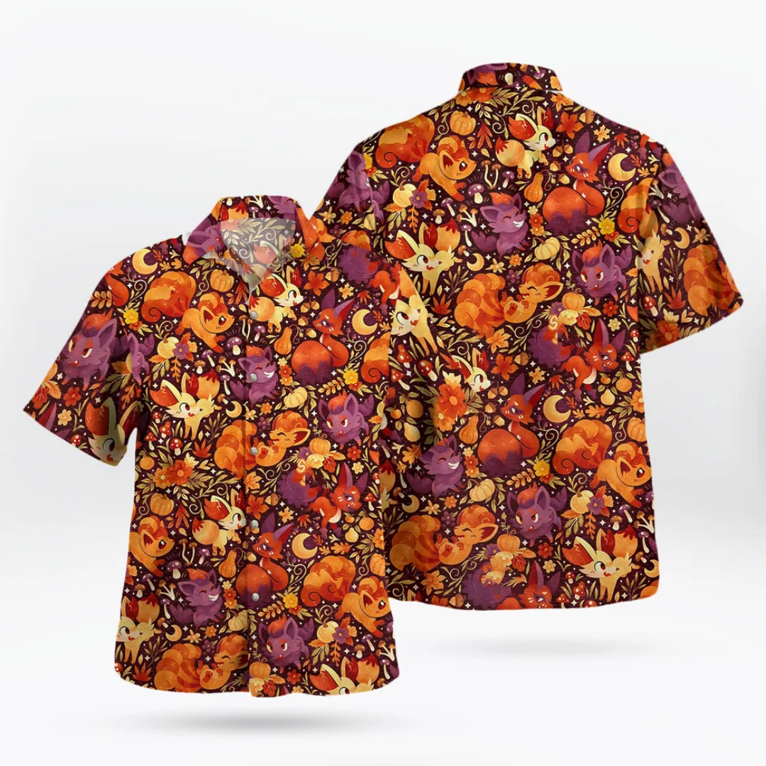 Camiseta hawaiana de Pokémon Fire Fox 2026, regalo para fanáticos de Pokémon, camiseta deportiva de verano para hombre, ropa para niños, camiseta para mujer