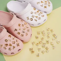 26 Piece Golden Metal English Letters Charms Designer DIY Shoes Decaration for Hole Jibbi Clogs Kids Boys Women Girls Gifts