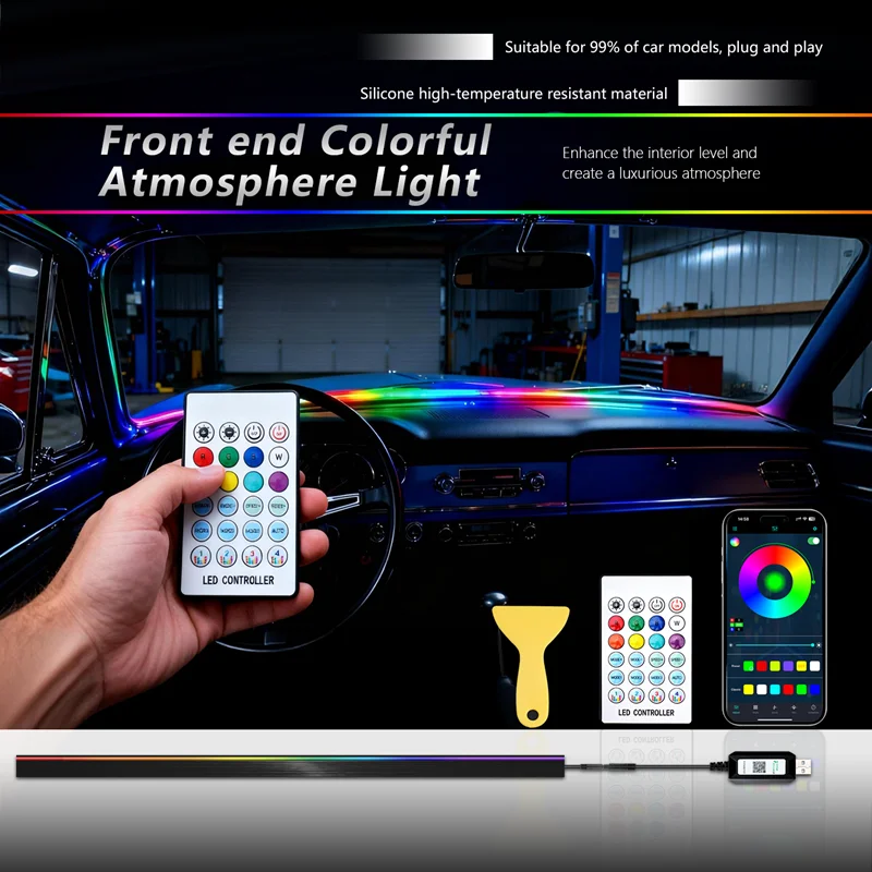 150cm Car Ambient Lights LED Interior RGB Atmosphere Lamp USB APP Control Remote for Tesla Model 3 Y S X view 3