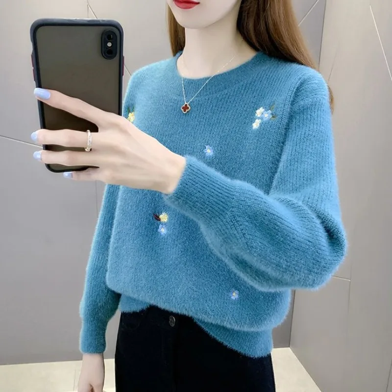 Lose Damen Pullover Runde O Hals Neue Strickwaren Thermische Japanischen Stil Y2k Vintage Top Warme Koreanische Mode frauen Stricken Pullover