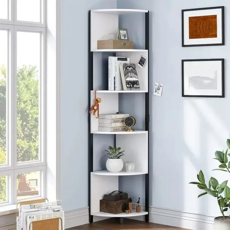 

Tall Modern Free Standing Zigzag Corner Bookshelf, Shelf Display Corner Bookcase Open Small Book Shelves for Living Room