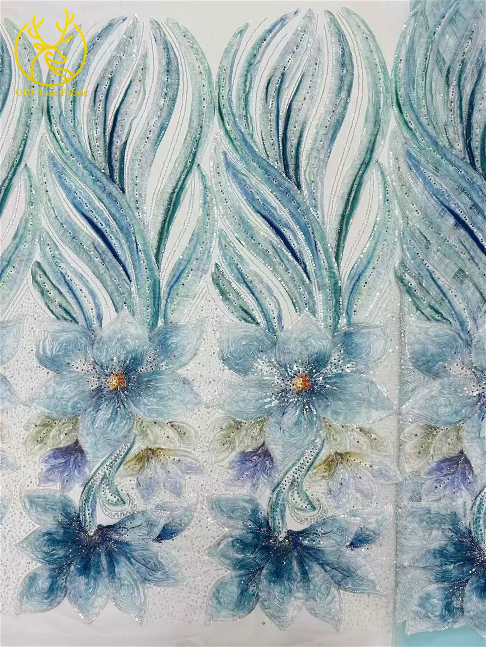 3D Afrikanischer Spitzenstoff 2026 Hochwertige Französische Pailletten-Perlen-Stickerei Spitzenstoff Nigerianische Spitze für Brautkleider und Hochzeitskleider – Detail 15