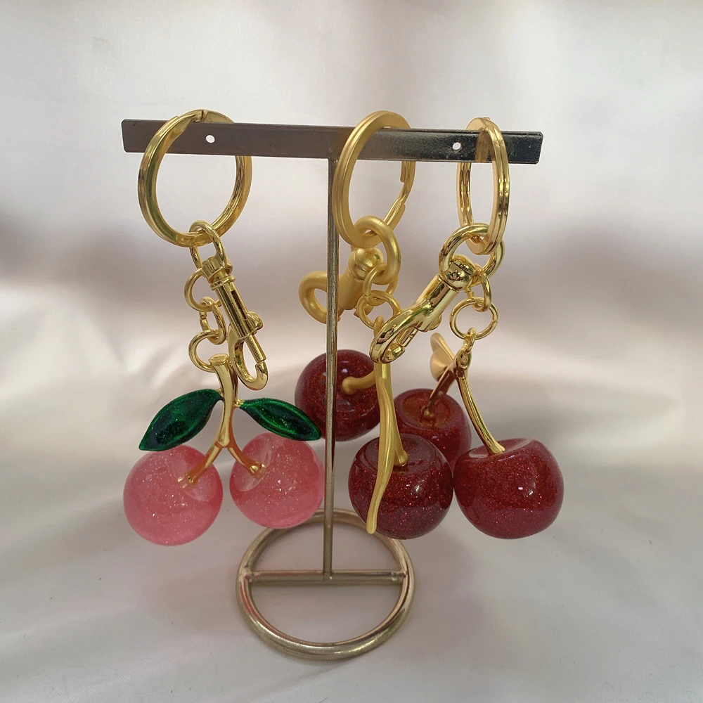 5 pcs/lot Best - Selling Cherry Pendants Key Chain Jewelry Accessories Puffy Cherry Pink Cherry Charms Keychain Pendant For Bag