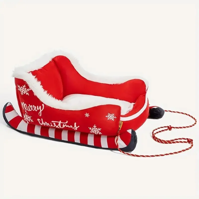 

Christmas plush sleigh kennel with cotton thickened thermal sofa bed