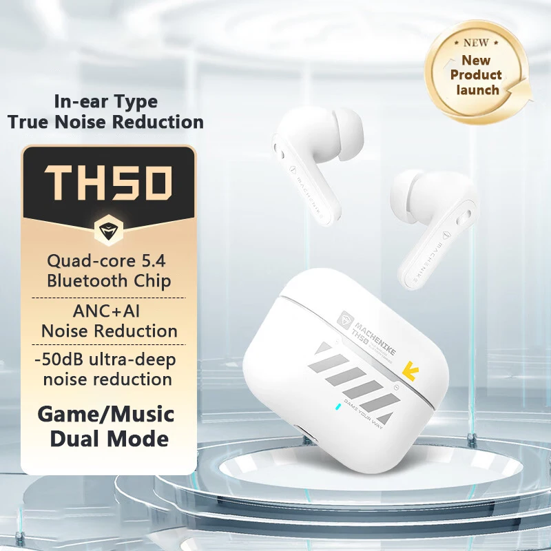 Th50 Wireless Earphones Buletooth ANC AI Noise Reduction IPX5 Low Latency PC Gaming Music Sports Headset Accessories