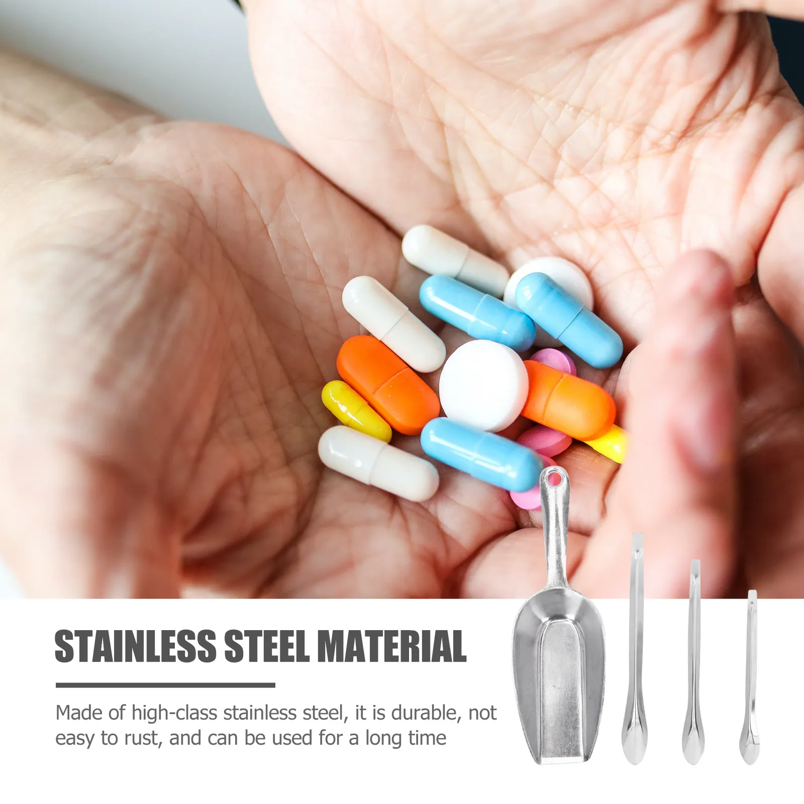 1Set Medicine Powder Shovel Stainless Steel Multi-Size Scoop for Pharmacy Hospital Medicine Dispensing Accurate Fast Operation