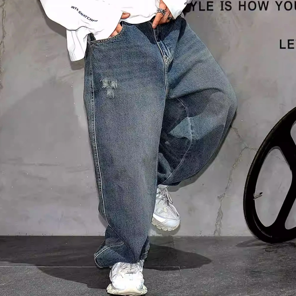 Jean Baggy empilé Hip Hop de haute qualité pour hommes, Streetwear, pantalon en Denim, mode coréenne, pantalon à jambes droites, Harajuku