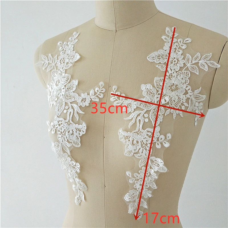 Lace Fabric Embroidered Wedding Gown Appliques, Baroque Trims, Collar Mesh Sew On Patches for Dress, DIY Decoration, Off White