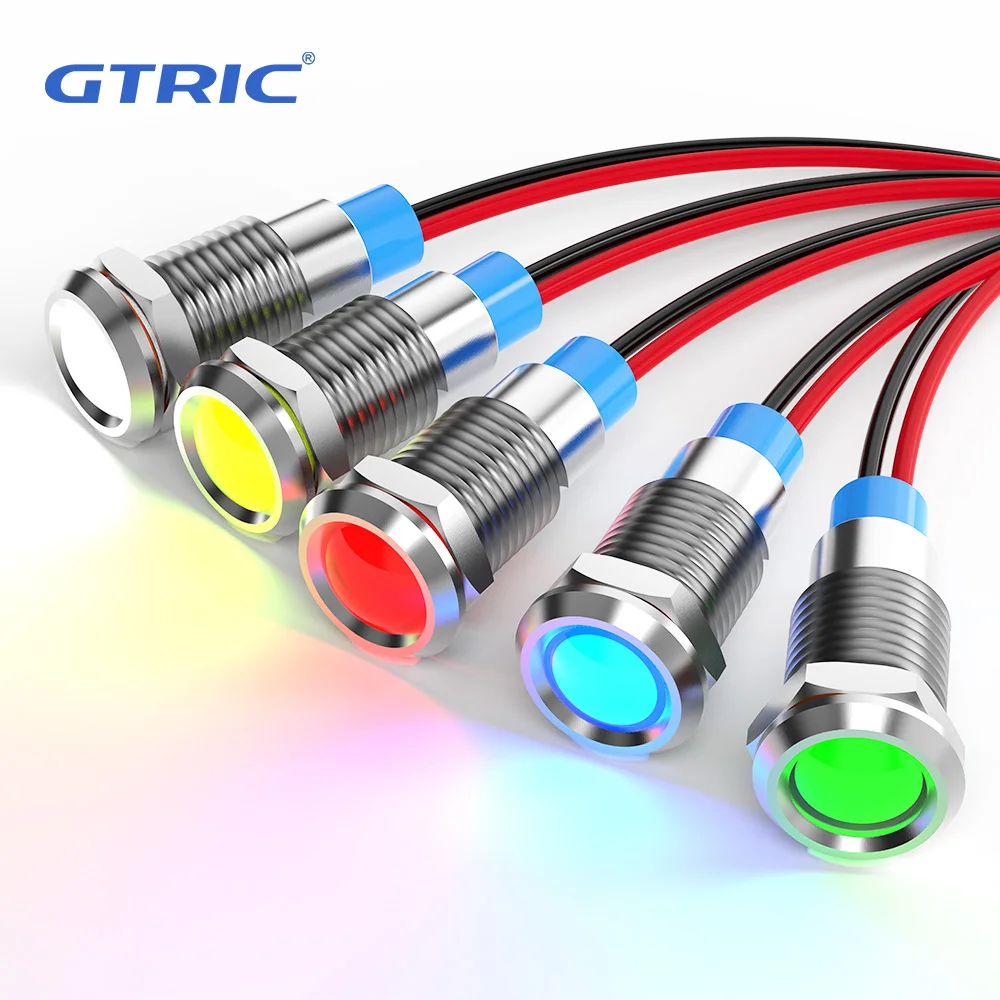 GTRIC LED Metal Indicator Light 5PCS Signal Lamp Pilot Wires Switch 6/12/24/36/110/220V Wire Connect Red Yellow Blue Green White