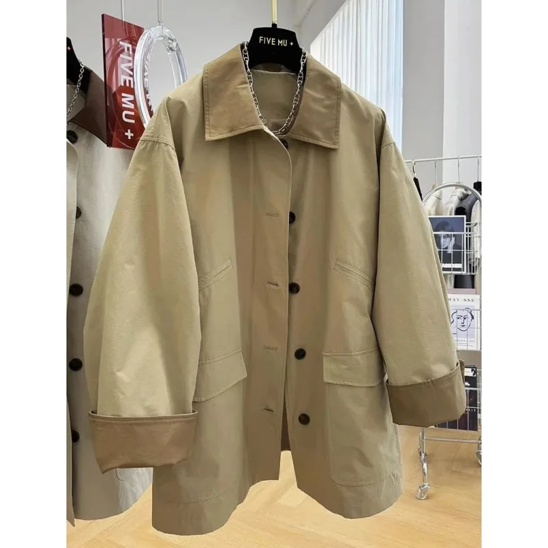 Large Size Casual Sle Mid-Length Coat Collar Flip Color Colion Spring Autumn Men's Women's Clothing Waterproof Windbreaker