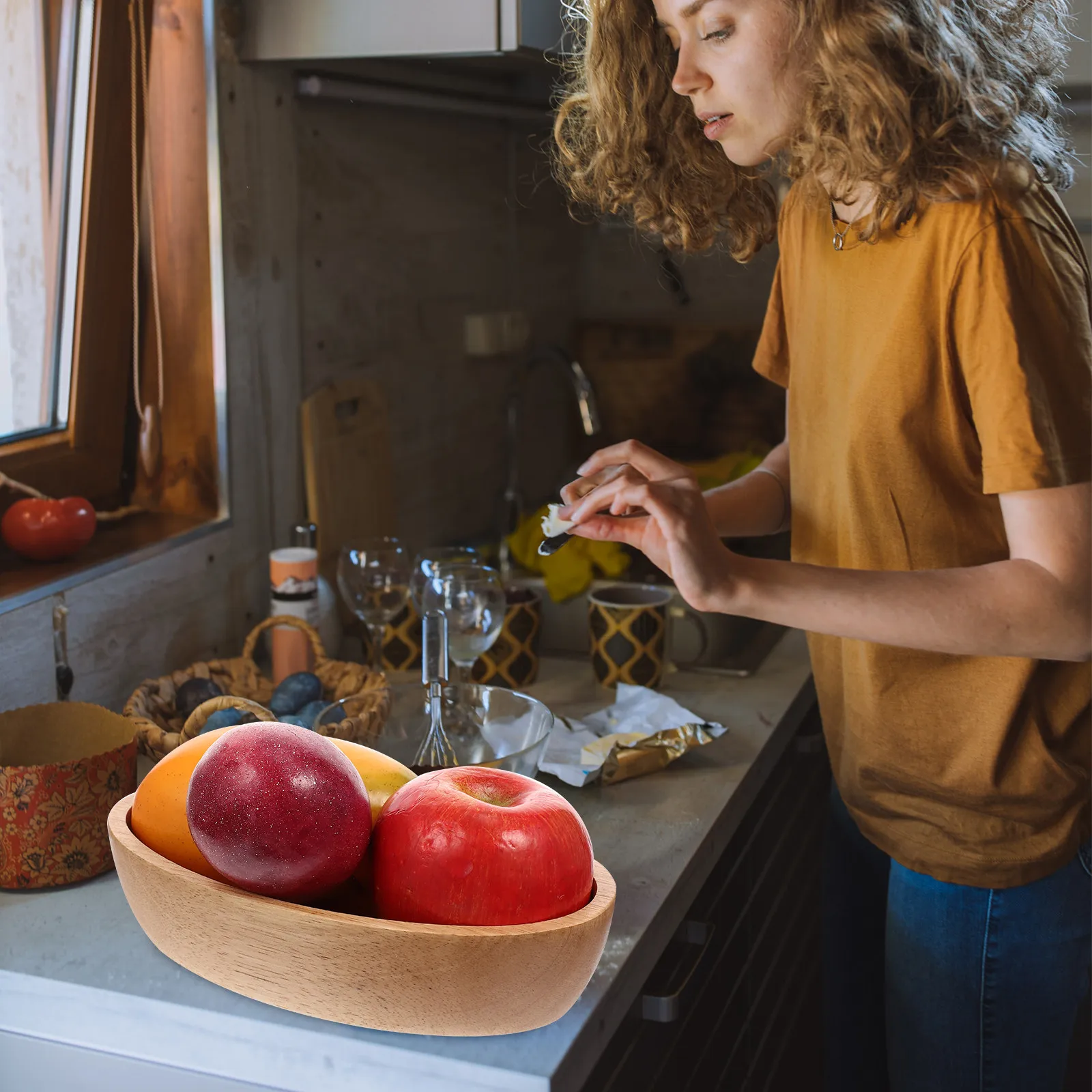 

Solid Wood Fruit Plate Rustic Boat Shape Decorative Serving Tray for Fruits Sushi Appetizers Dessert Salad Home Kitchen Storage