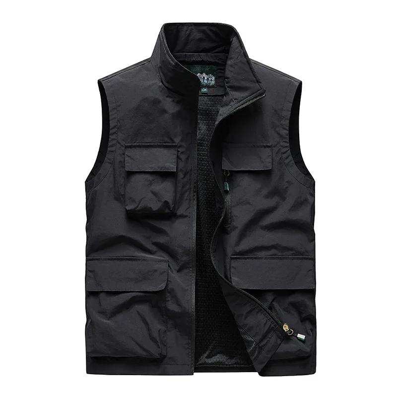 MaiDangDi Nylon Workwear Style Men\'s Vest Sleeveless High Neck Mens Jacket Lightweight Breathable Mesh Lining for Male Clothing