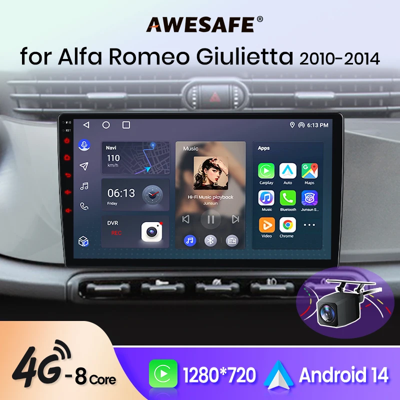 Wireless CarPlay per Apple Android Auto Autoradio GPS per Alfa Romeo Giulietta 2010-2014 Multimedia RDS 4G WiFi Schermo Stereo