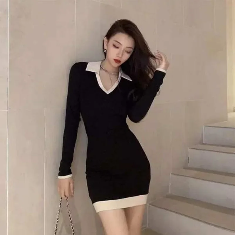 Short Female Dresses 2024 Tight Clothing Splicing Black Women's Dress Mini Bodycon Fashion Offer Trend Unique Outfits Loose Xxl