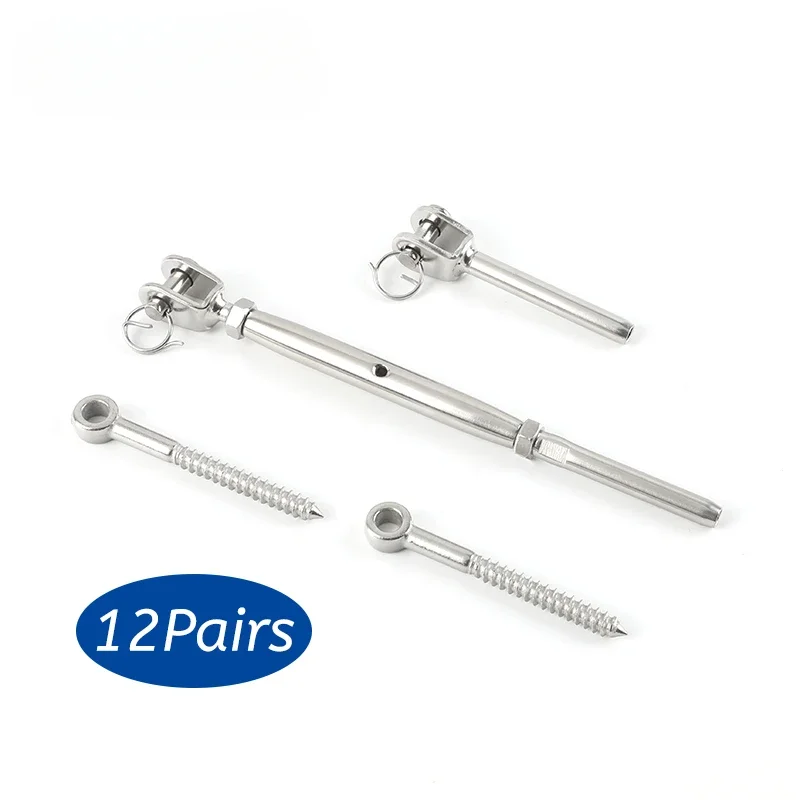 

12 Pairs Stainless Steel Cable Railing Kits for 1/8" Cable Jaw Swage Stud Turnbuckle Fork Terminal Lag Screw Eye