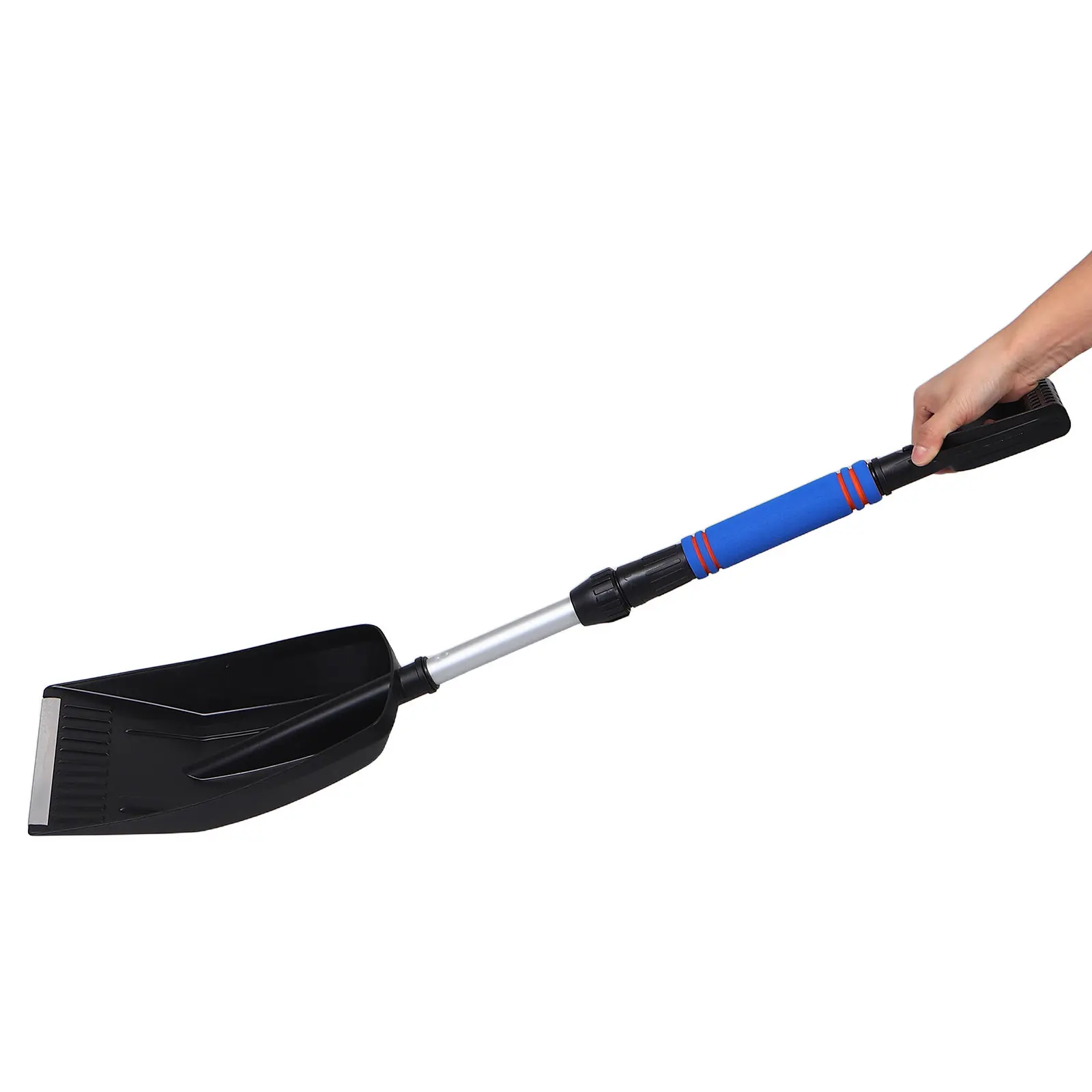 Collapsible Snow Shovel Extendable Ice Scraper Blue Eva Grip Adjustable Snow Vehicle Driveway Path Winter