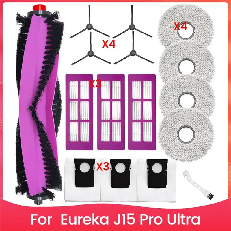 

Комплект аксессуаров B01C для робота-пылесоса Eureka J15 Pro Ultra: основная и боковые щетки, HEPA-фильтр, салфетка для влажной уборки, мешки для сбора пыли