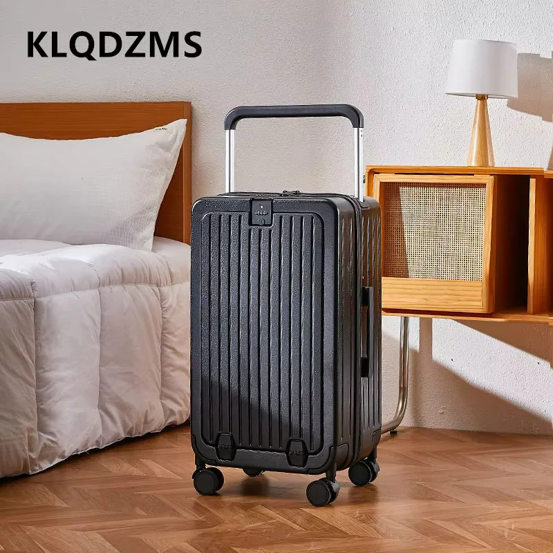 KLQDZMS 20"22"24"26Inch Laptop Suitcase Front Opening Boarding Box PC Trolley Case USB Charging with Wheels Rolling Luggage