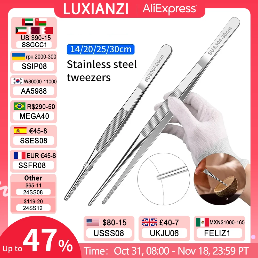 LUXIANZI Stainless Steel Tweezers High Quality 304 Long Tongs Straight Tweezer For Home Electronic Component Repair Hand Tools