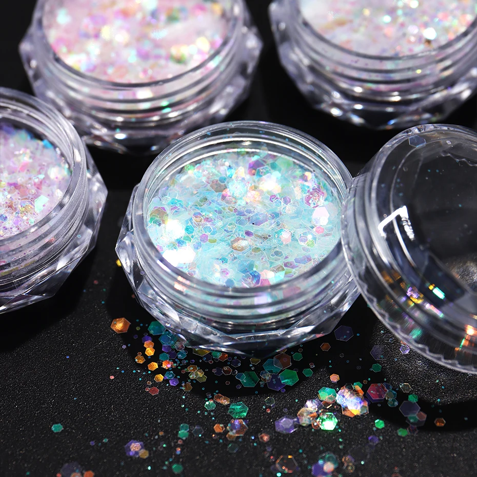 4 個虹色マーメイドネイルスパンコールグリッターフレークピンクブルーオーロラパウダーネイルアートグリッターネイルチャーム装飾マニキュア