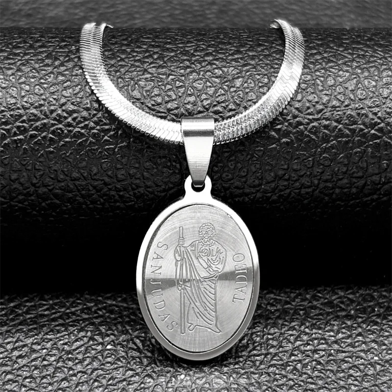 Hip Hop San Judas Pendant Necklace for Women Men Stainless Steel Gold Silver Color St Jude Thaddeus Chain Necklaces Jewelry