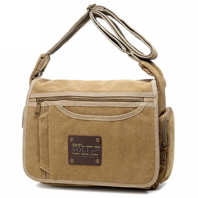 Ruil Vintage Canvas Messenger Bag For Men Casual Crossbody Shoulder Bag Large Capacity Travel Satchel