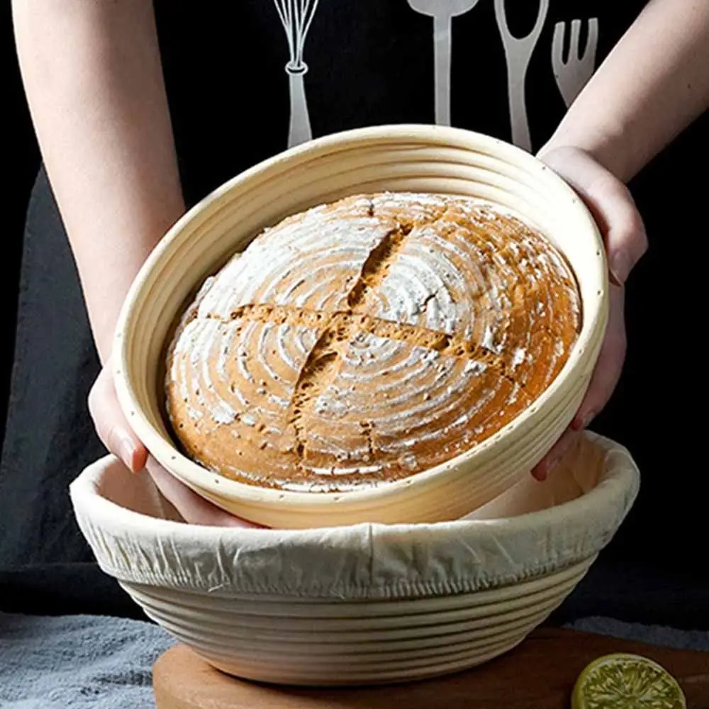Round Bread Proofing Basket Linen Lining Handmade Bread Basket Breathable Cloth Natural Dough Rising Rattan Basket