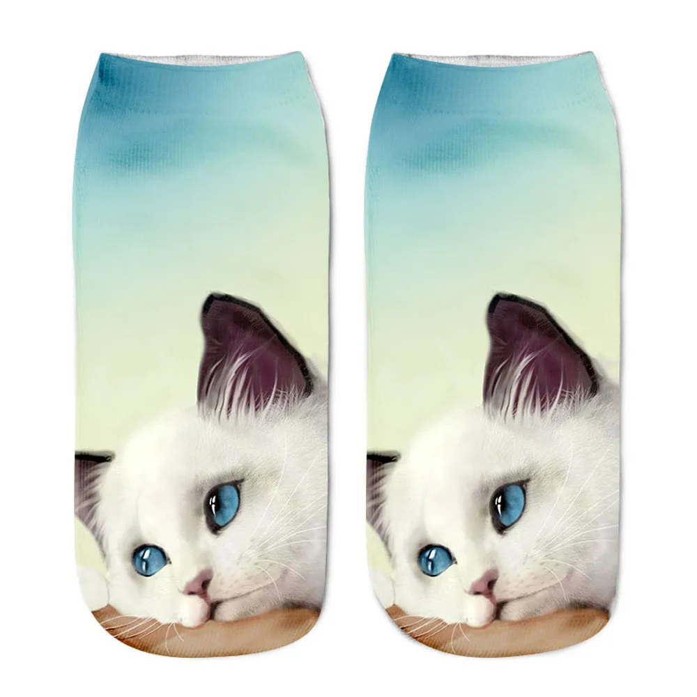 Neue 3D Druck Lustige Nette Cartoon Kätzchen Unisex Kreative Bunte Mehrere Katze Gesicht Glücklich Niedrigen Ankle Socken Für Frauen Dropship – Detail 7
