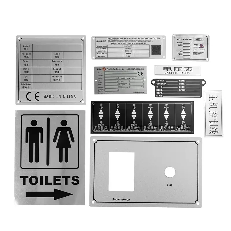 Customized Metal Nameplates, Screen-Printed UV-Etched Nameplates, Mechanical Equipment Identification Plates and House Numbers