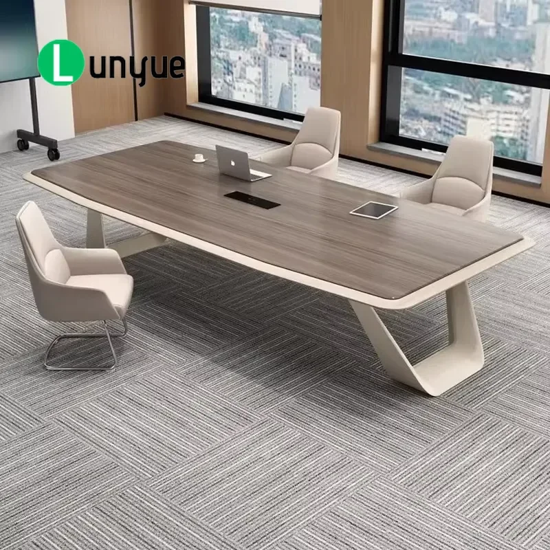 Modern Luxury Rectangular Wooden Conference Table Set with Steel Meeting Chairs Hot Selling Office Furniture for Conference