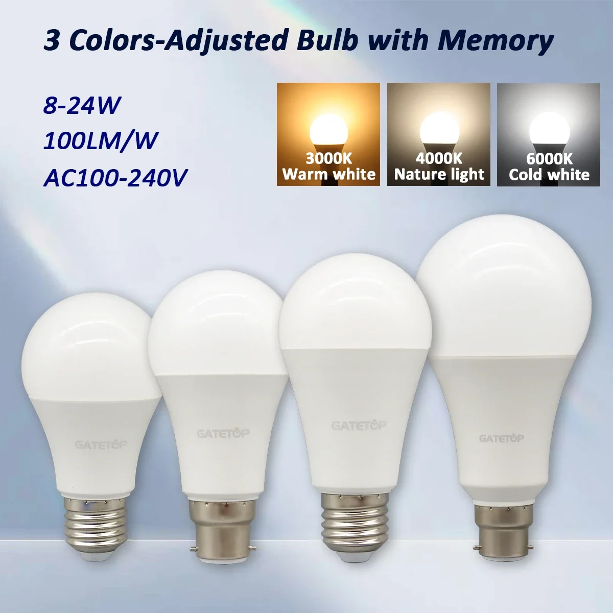 

1-20pcs LED Bulb 3 Color adjusted AC110V 220V E27 B22 base Light Bulb 3CCT（3000K 4000K 6000K） Memory Function Color Temp Reset