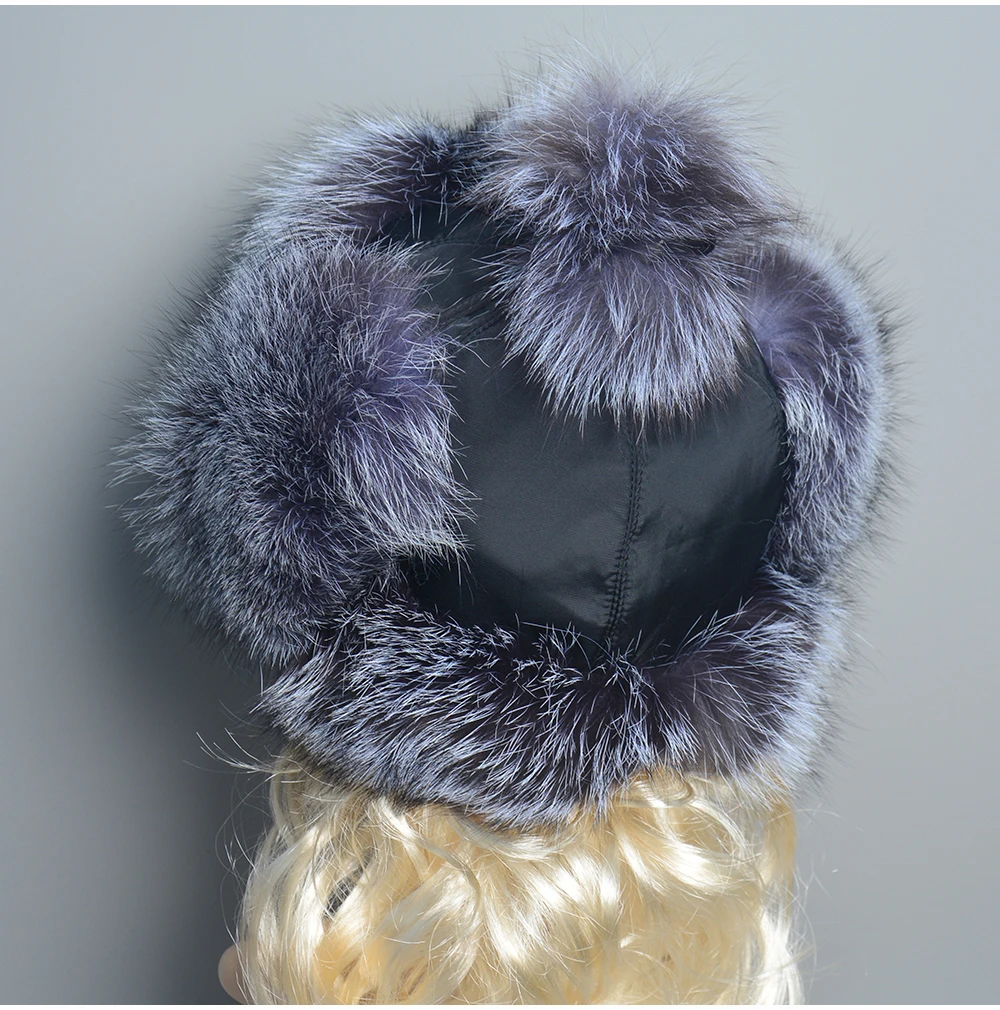 Winter Warm Ladies 100% Real Raccoon Fur Hat Russian Real Fox Fur Bomber Hats With Ear Flaps For Women Genuine Real Fox Fur Caps