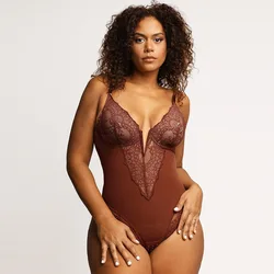 Lace Shapewear Bodysuit for Women Tummy Control Body Shaper V Neck Fajas Sculpting Tank Tops Slimming Camisole Corset