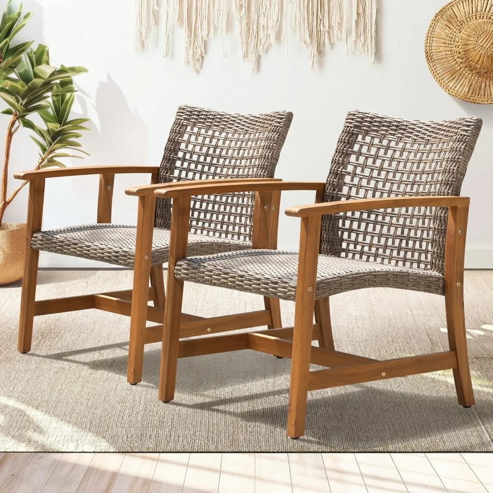 Liberte Accent Chairs Set of 2, 500lbs Weight Support, Acacia Wood, FSC Teak Finish, UV Protected