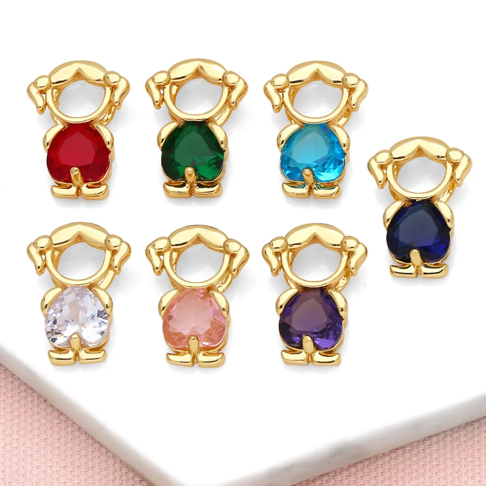 OCESRIO Multicolor Heart Crystal Little Girl Pendant for Necklaces Copper Gold Plated Handmade Jewelry Making Supplies pdtb614