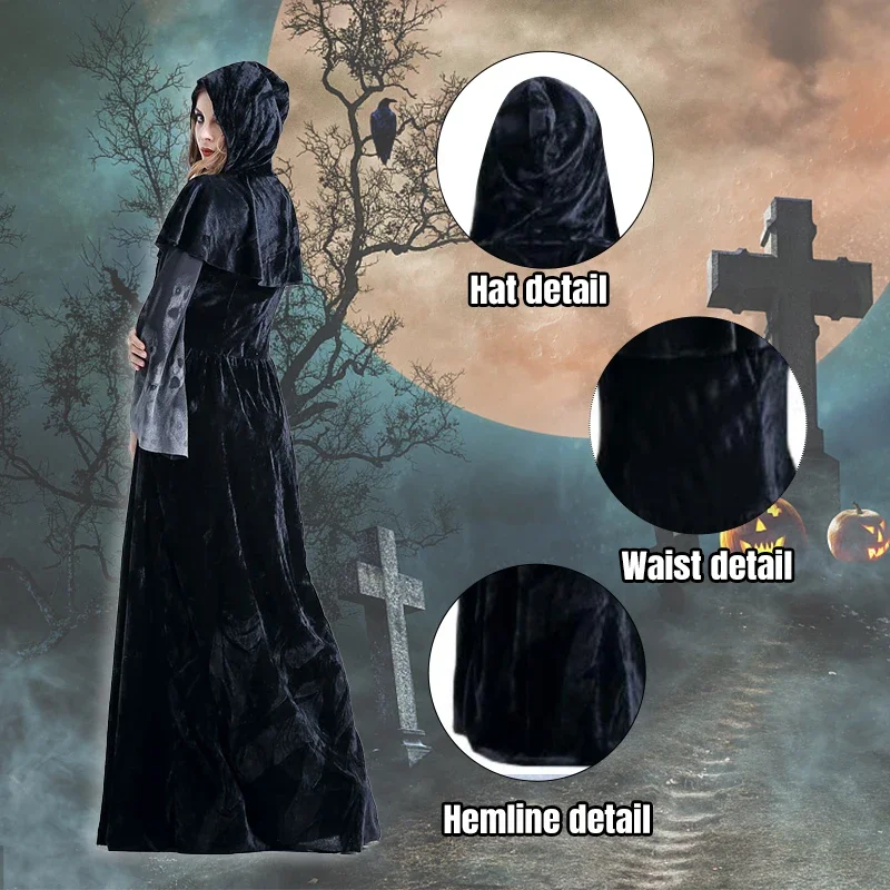 Disfraces de Cosplay aterradores de Halloween para mujer, accesorios de disfraz de bruja fantasma, conjuntos de vestidos medievales góticos, ropa de vampiro, Sui de terror