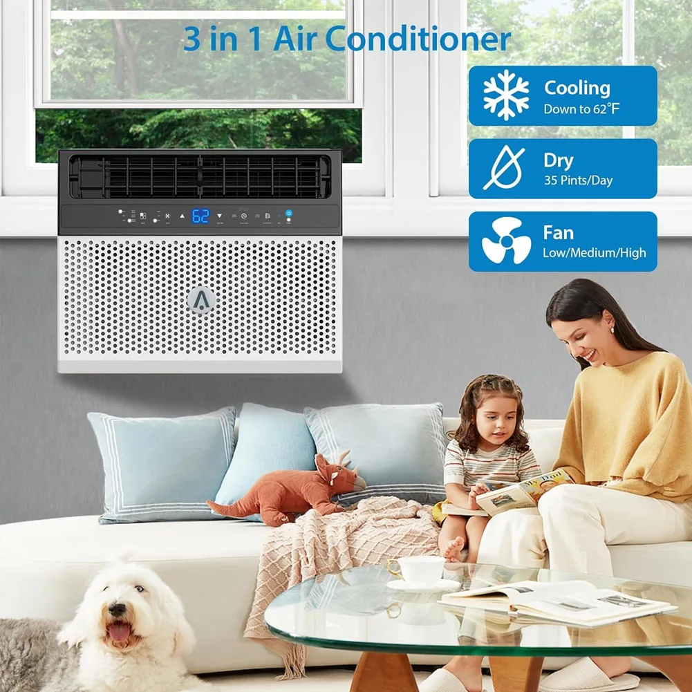 

6000 BTU Window Air Conditioner, WiFi Enabled, Quiet U-Shaped Design, Cools 300 Sq.Ft, Energy Efficient, Remote Control Mode for Bedroom, Office Cooling