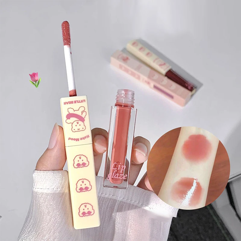 Double Head Mirror & Matte Lipstick Moisturizing Not Easy To Stain Cup Glossy Matte Soft Mist Lip Glaze Long-lasting Cosmetics