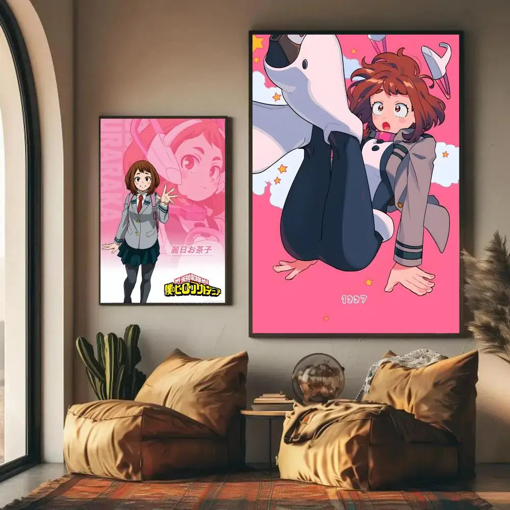 Ochaco Uraraka Poster Self-adhesive Wall Mural Art Waterproof Sticker For Bar Room Decor High Quality Print Gift