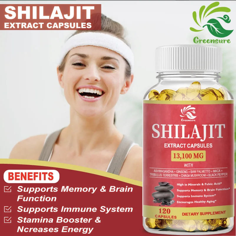 Greensure 60/120PCS Shilajit Capsules, Rich in Humic acid, Fulvic Acid