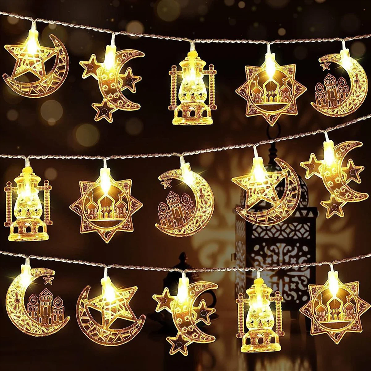 1.5M 10LED EID Mubarak LED String Lights Islam Muslim Festival Party Moon Star Castle Lantern Ramadan Home Decoration