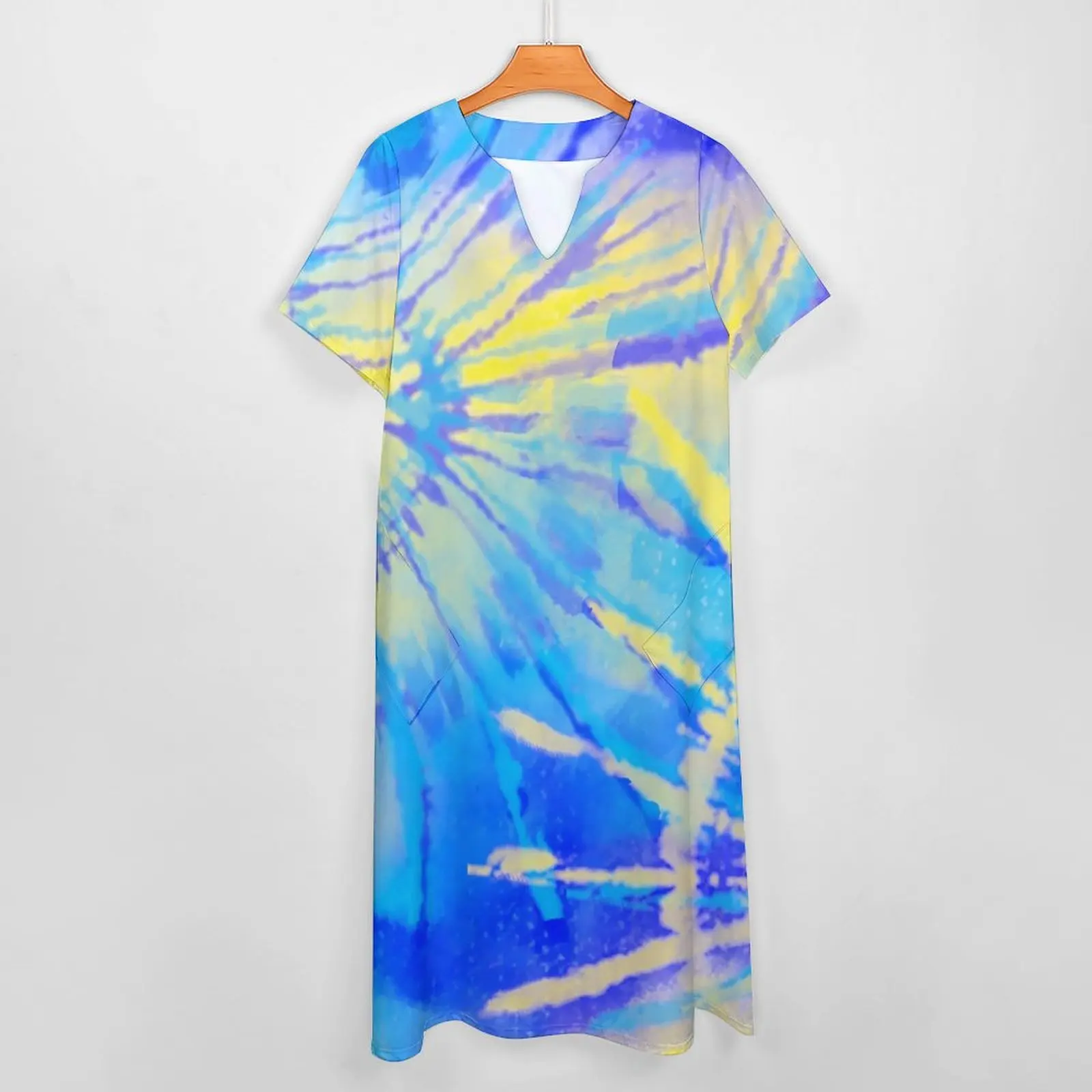 Blauwe Tie Dye Jurk Zomer Abstracte Kunst Print Koreaanse Mode Boho Strand Lange Jurken Dames Elegante Maxi Jurk Verjaardagscadeau