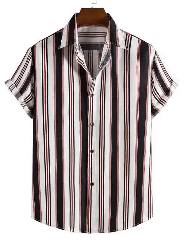 

New Men's Loose plus Size Striped Short SVE Shirt PU Leather Casual Shirt CleanFit Style Short Sleeve Four Seasons Universal