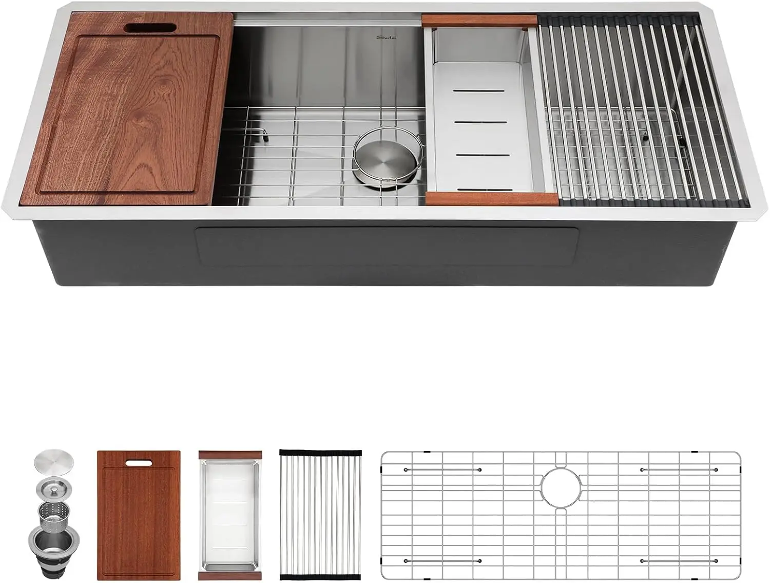 

Кухонная мойка-рабочая станция подстольного монтажа 45 дюймов - Мойка-рабочая станция 45x19 дюймов с глубокой одинарной чашей, нержавеющая сталь 16 калибра