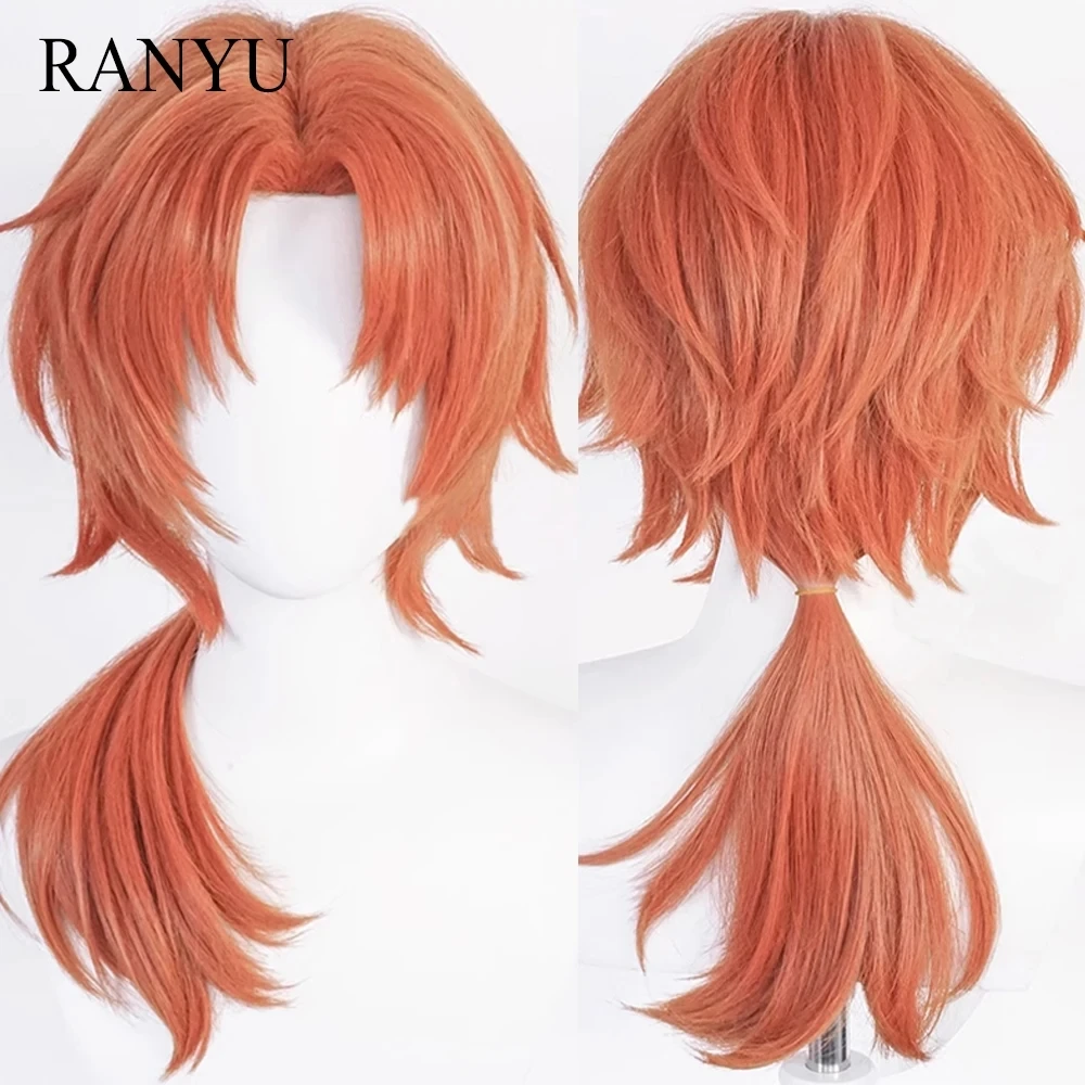 

RANYU Ensemble Stars Tsukinaga Leo Wigs Synthetic Long Straight Orange Anime Game Cosplay Hair Wig For Party