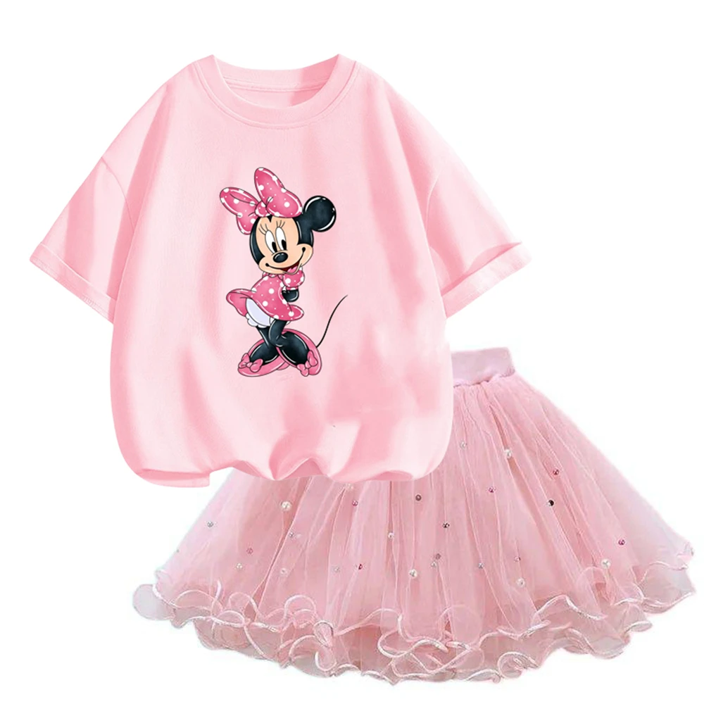 Girl Summer Fashion Wear Outfit Kids T-Shirt cute Mickey mouse Minnie Party Baby Costumes For Children Tulle Tutu Skirt Clothing