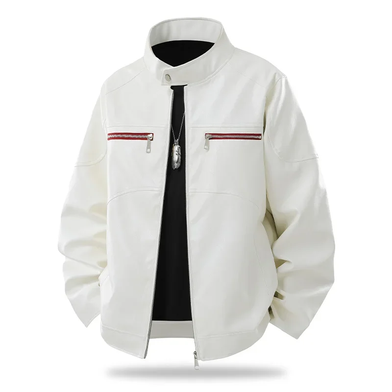 

Men's Loose Versatile Trendy Motorcycle Jacket Youth Hip Casual Fashion Coat American High Street Retro PU Leather Jacket